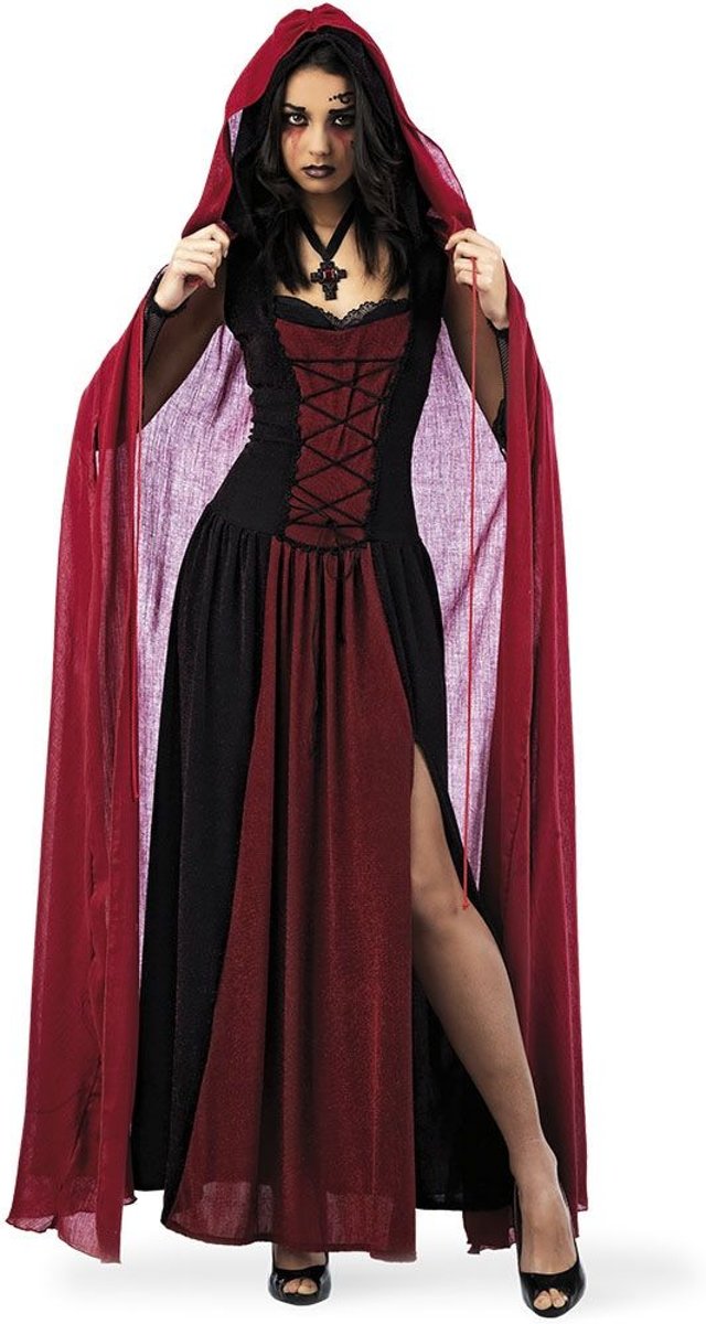 Vampier & Dracula Kostuum | Bloedrode Cape Venijnige Vampier Vrouw | Maat 46 | Halloween | Verkleedkleding